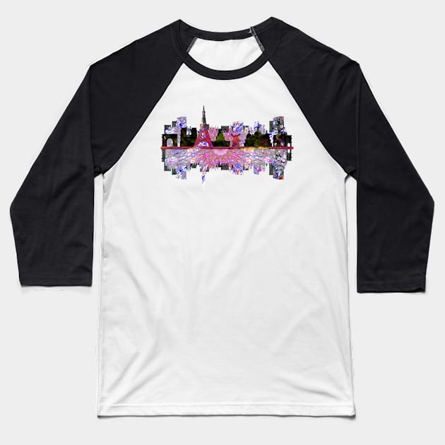 Paris Skyline Baseball T-Shirt by crunchysqueak